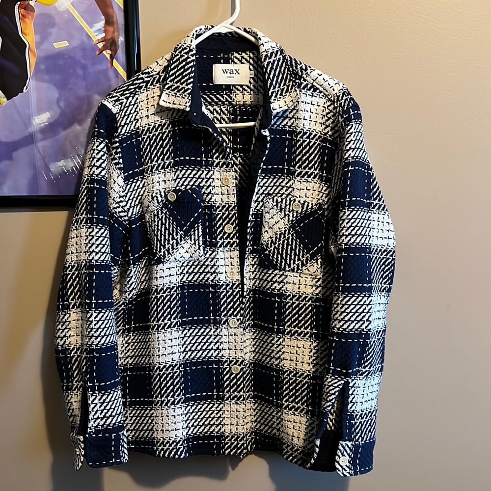Wax london blue and white overshirt RARE WITH BUTTONS IN POCKETS, DISCONTINUED